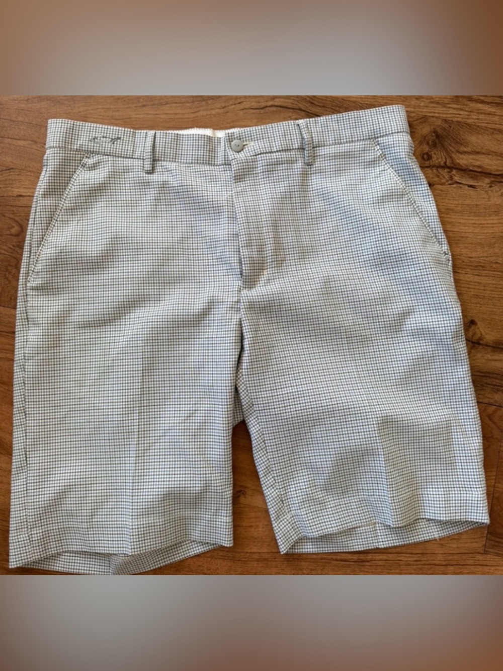 Greg Norman Collection Light Blue Micro-Check Flat Front Shorts